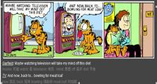 加菲猫用看电视的方式来节食-看漫画学英语之加菲猫[5]--双语幽默漫画