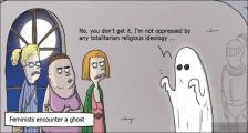 趣味图片英语笑话：Feminists encounter a ghost女权主义者遇到鬼（双语）