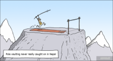 趣味图片英语笑话：Pole vaulting 撑杆跳（双语）